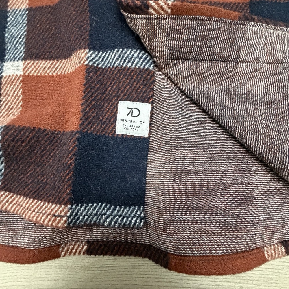 7Diamonds Generation Soft Flannel Shirt Mens L Rust Navy Plaid Stretch Button Up - Picture 3 of 10